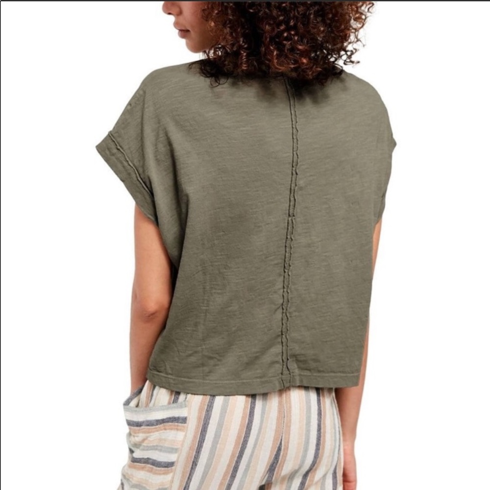 *NEW* FREE PEOPLE “YOU ROCK” T-Shirt Washed Army - Picture 3 of 3
